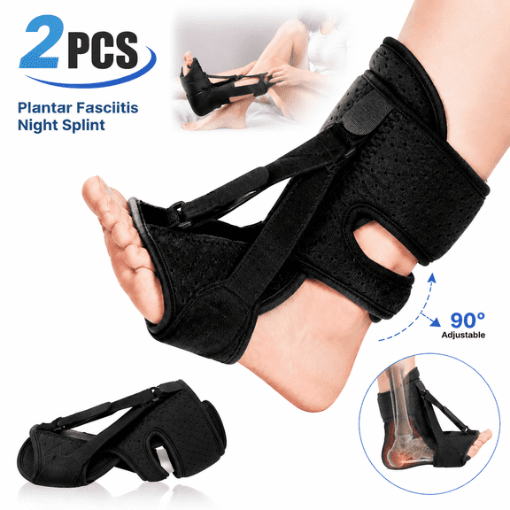 Genreen Plantar Fasciitis Night Splint, Adjustable Orthotic Brace for Foot Drop & Achilles Tendonitis Relief, Unisex Sleep Support with Aluminum Bar, Black
