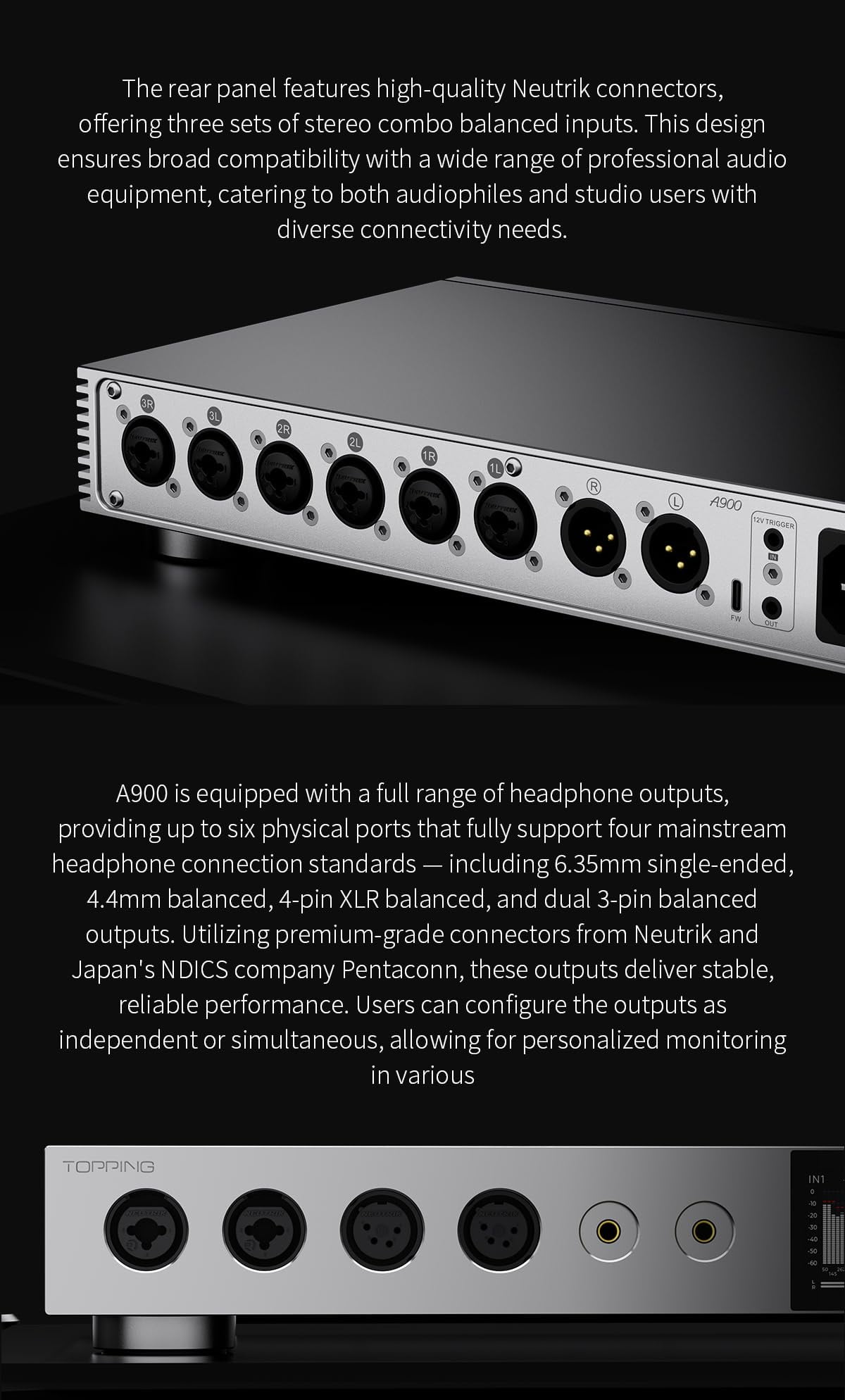 Topping A900 Ultra-Flagship Headphone Amplifier Preamplifier, with Remote Control,Silver