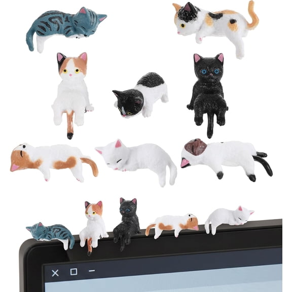 8Pcs Cat Desk Accessories, Cute Resin Mini Cat Desk Figurines for Monitor, Car Dashboard & Desk-Decor, Adorable Mini Cats Figurines for Office Car Home Decor, Ideal Gift for Cats Lovers