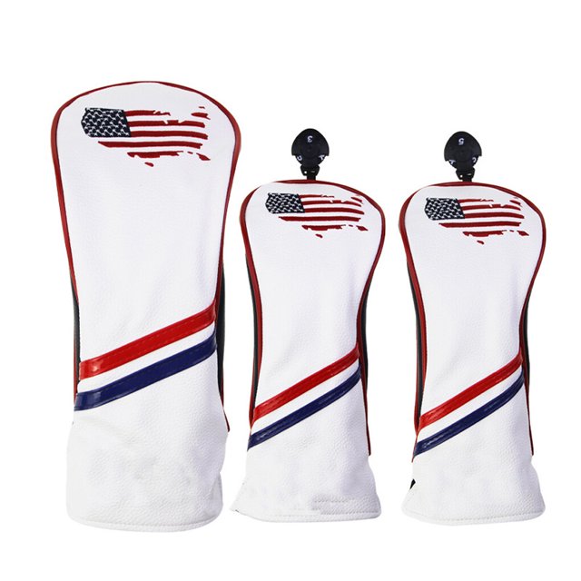 facefd 3 Pieces Golf Club Head Cover Leather Waterproof Practice Protector Replacement Removable Reusable Headcover Case Sleeve White