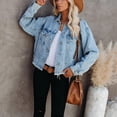 thumbnail image 6 of Feancey Denim Jackets for Women Trendy Cropped Button Shirt Jacket Long Sleeve Casual Frayed Washed Jacket with Pockets Blue M, 6 of 10