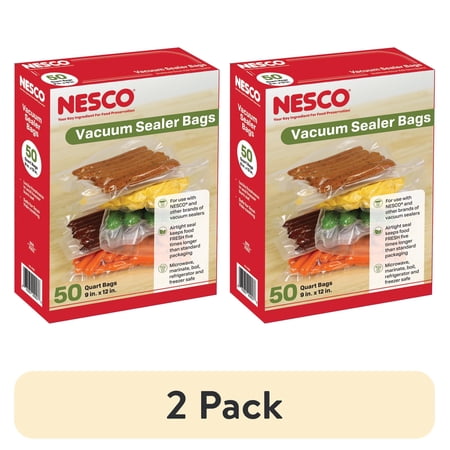 (2 pack) NESCO Quart Vacuum Sealer Bags (9" x 12"), 50-Count BPA-Free Vacuum Seal Bags for Freezer Storage and Sous Vide, Works With Nesco and FoodSaver Vacuum Sealer Machines
