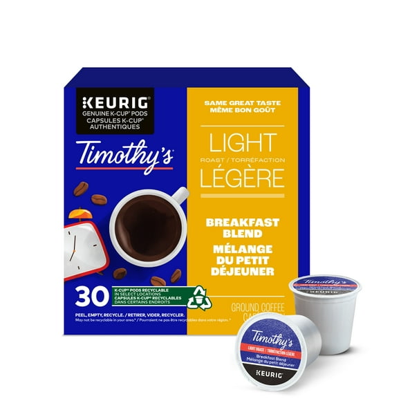 Capsules K-Cup de café Mélange du petit déjeuner Timothy’s, torréfaction légère Boîte de 30