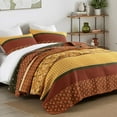 thumbnail image 3 of DDUOXIN Bohemian Fall King Quilt - 100% Cotton Floral Brown & Gold & Green Striped King Size Quilt Set, Lightweight Boho Bedspread Autumn Gift 3-Piece Quilt Comforter Set with 2 Pillowsham, 98"x106", 3 of 10