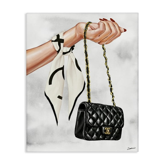 Stupell Industries Black Handbag on Wrist Fashion Painting Wrapped Canvas Art Print Wall Art, 16 x 20