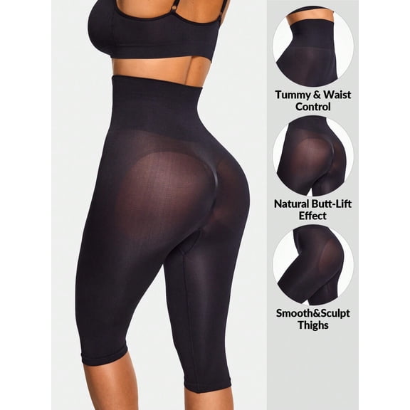 Black High-Waisted Seamless Shapewear Capri Pants Medium Control