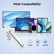 New Bee 2PC Bluetooth Headphones V5.0 Wireless (24H Talk Time/180D Standby) w/Mic, Dual Device Connectivity for iPhone/Android/Samsung/Laptop, Business Trucker Headsets,White