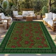 thumbnail image 2 of Vintage Red Roses Outdoor Rug for Patio/Deck/Porch, Non-Slip Large Area Rug 3 x 5 Ft, Green Abstract Art Floral Ethnic Indoor Outdoor Rugs Washable Area Rugs, Reversible Camping Rug Carpet Runner, 2 of 8