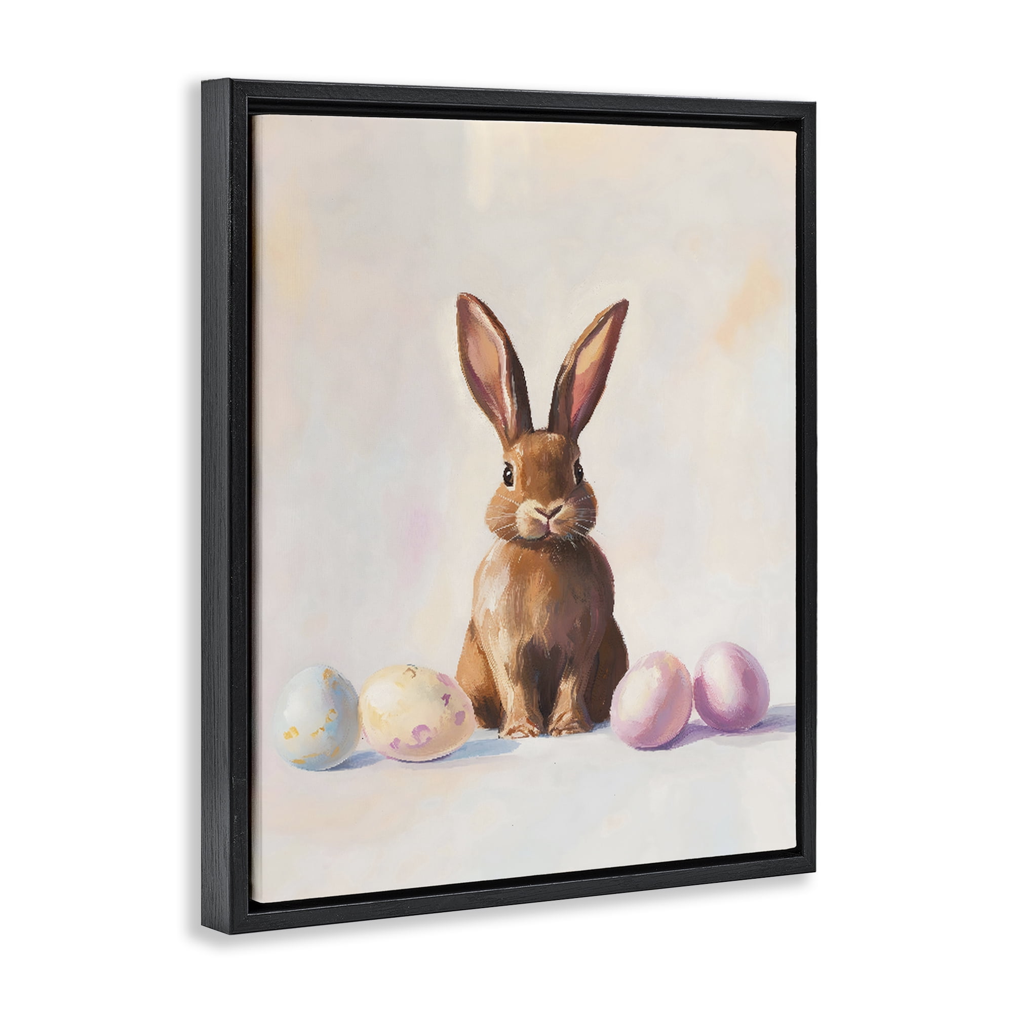 Stupell Industries Easter Bunny with Pastel Eggs Black Framed Floater Canvas Wall Art, design by The Prints Vibe