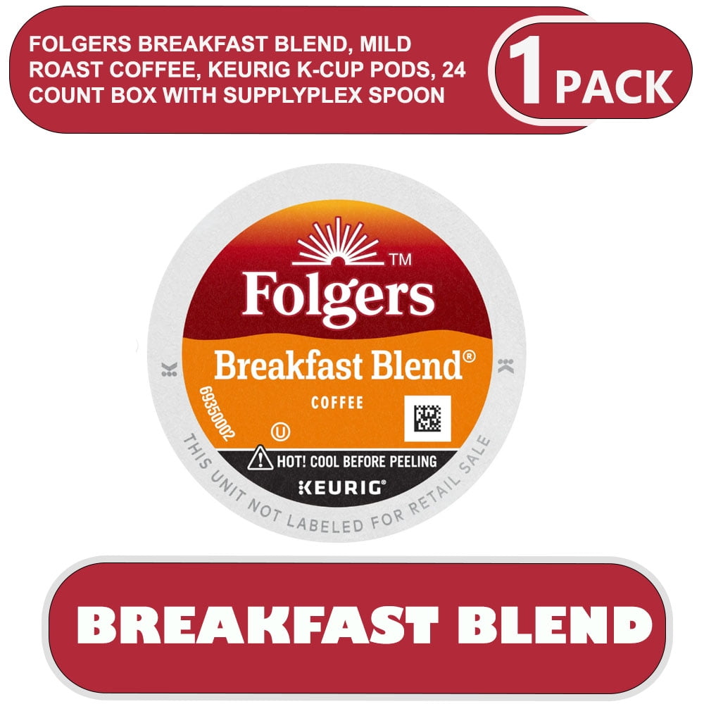 Folgers Breakfast Blend, Mild Roast Coffee, Keurig K-Cup Pods, 24 Count Box with supplyplex spoon