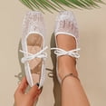 thumbnail image 5 of HTHLVMD Lace Ballet Shoes, Bow Strap Dress Shoes, Women's Elegant Mesh Mary Jane Flats Embroidered Lace Ballet Shoes Sweet Bow Strap Pointed Toe Dress Shoes Casual Lightweight Loafers, White 7, 5 of 7
