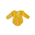 thumbnail image 2 of Qiylii Baby Girl's Solid Color Velvet Romper Long Sleeve Round Neck Bodysuit, 2 of 9