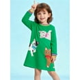 thumbnail image 2 of HILEELANG Little Girls Long Sleeved Dresses Christmas Winter Cotton Casual Cute Green Cat Cartoon Pattern Dress 8Years, 2 of 7