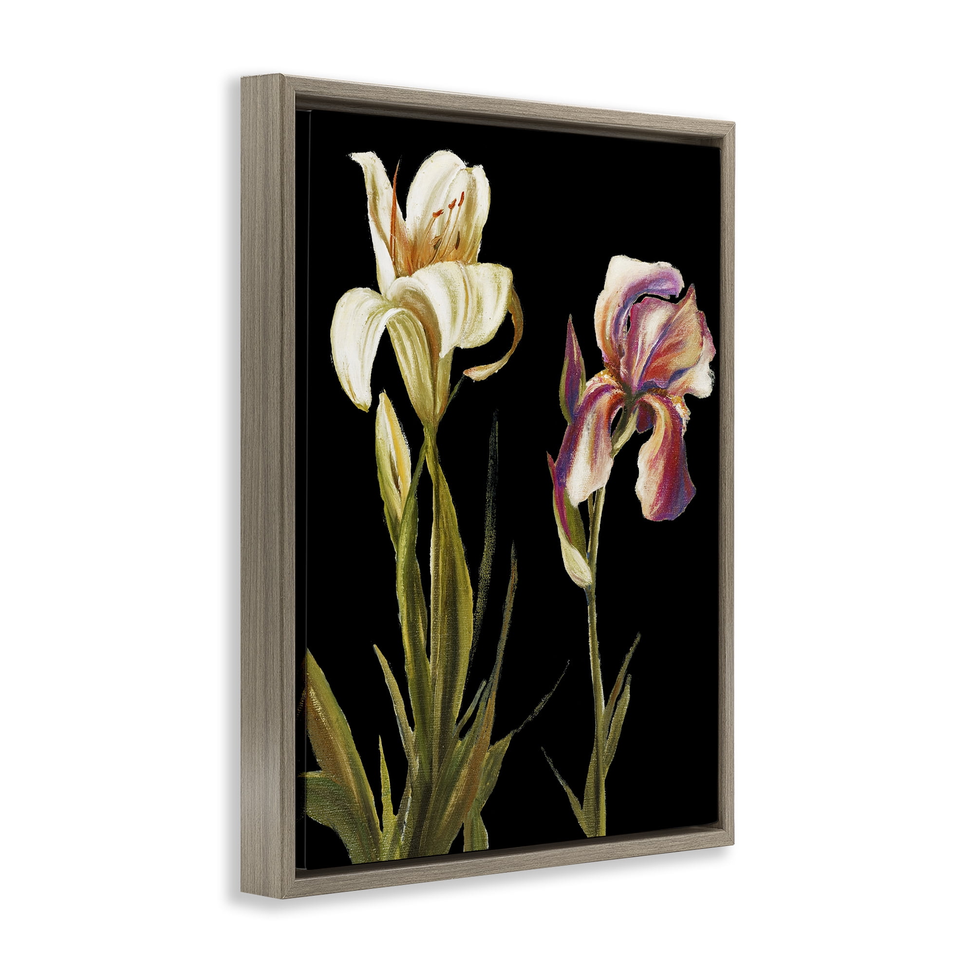 Stupell Industries Alluring Iris Blooms Botanical & Floral Painting Brown Floater Framed Canvas Art Print Wall Art, 17 x 21