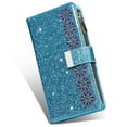 thumbnail image 6 of Mantto Women Case for Samsung Galaxy A03s Wallet Case, Multifunctional 9 Card Slots Bling Zipper Purse Pocket Glitter Leather Magnetic Flip Kickstand Wrist Strap Case, Skyblue, 6 of 13