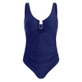 thumbnail image 4 of Huesdet One Piece Swimsuit Women Tummy Control Cut Out High Waisted Bathing Suit Push Up Ruched Swimwear[BU1,S], 4 of 9