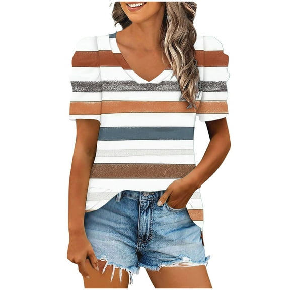 Inleife New Arrivals Fashion Women's Printed Blouses Casual Puff Short Sleeve Loose T-Shirt