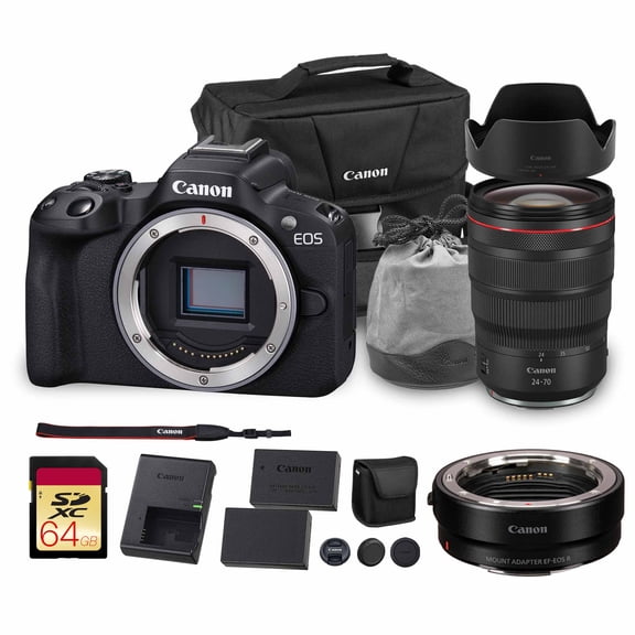 Canon EOS R50 Mirrorless Camera | 24.2MP APS-C, 4K 30p Video, Dual Pixel AF II, 15fps Burst, Vari-Angle Screen, Compact Beginner Vlogging Camera   Canon RF 24-70mm Lens   Adapter EF-EOS R   More