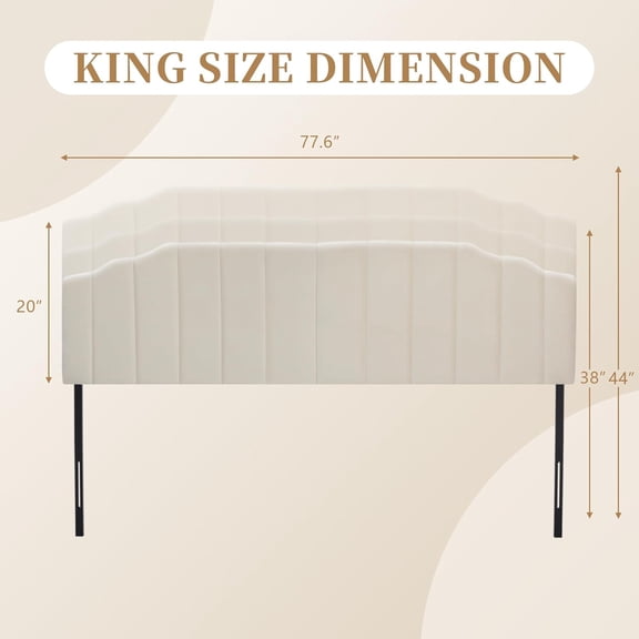 Headboard for Full/Queen Beds - Arched Headboard & Bed Frame Mount, Adjustable Height, Velvet Tufted Modern Vertical Channel Design (Beige-new, Queen (U.S. Standard))