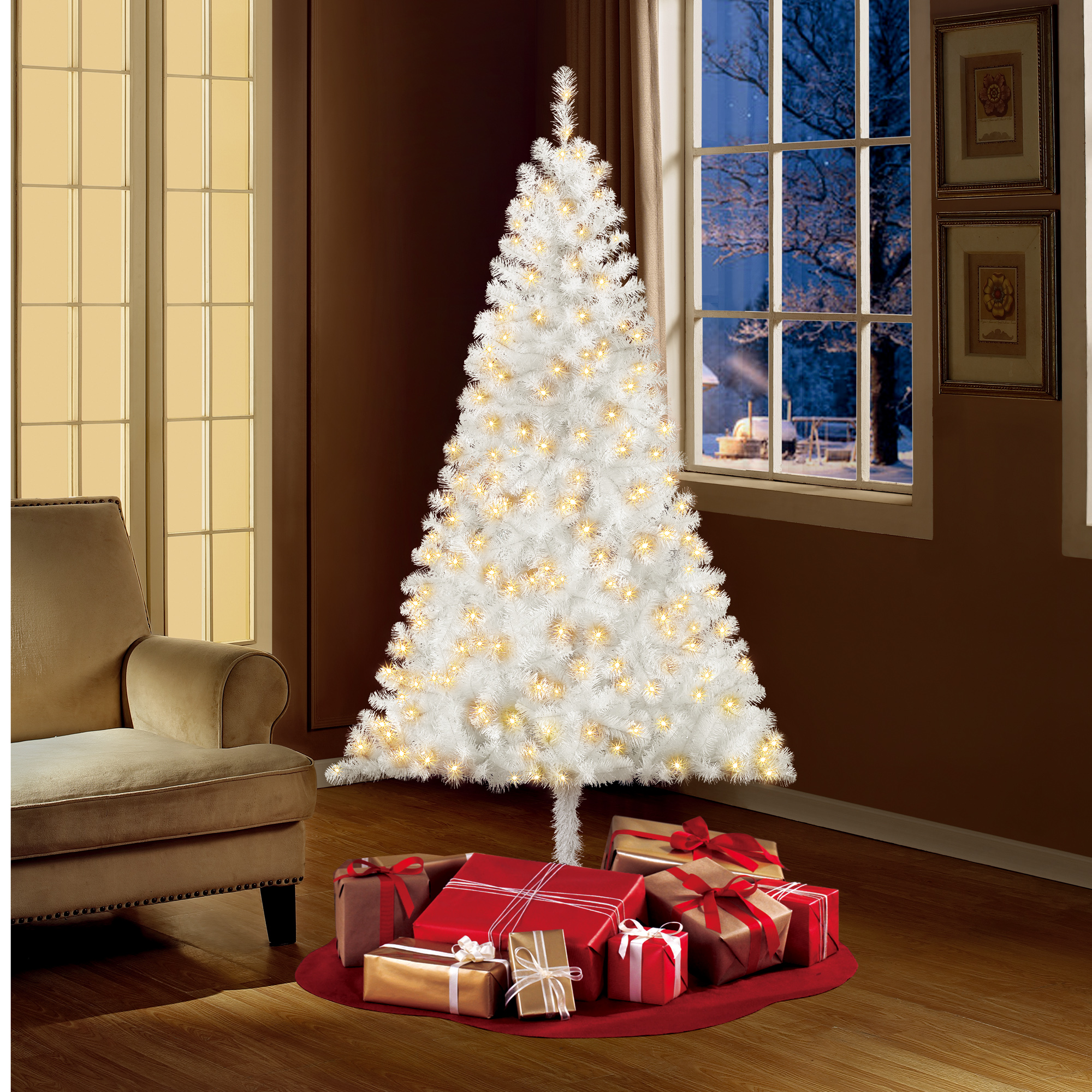 Holiday Time Pre-Lit 6.5' Madison Pine White Artificial Christmas Tree, Clear-Lights - Walmart 