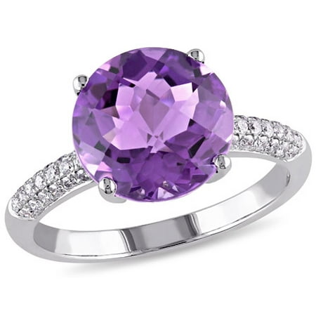 Tangelo 3-3/4 Carat T.G.W. Amethyst and 1/5 Carat T.W. Diamond 14kt White Gold Cocktail Ring
