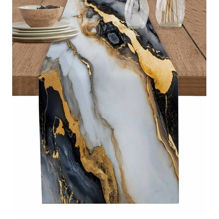 

Table Runner Dresser Scarves 72 Inch Long Modern Abstract Marble Texture Linen Dining Table Runners Natural Stone Crack Ombre Tabletop Scarf for Wedding Holiday Party Kitchen