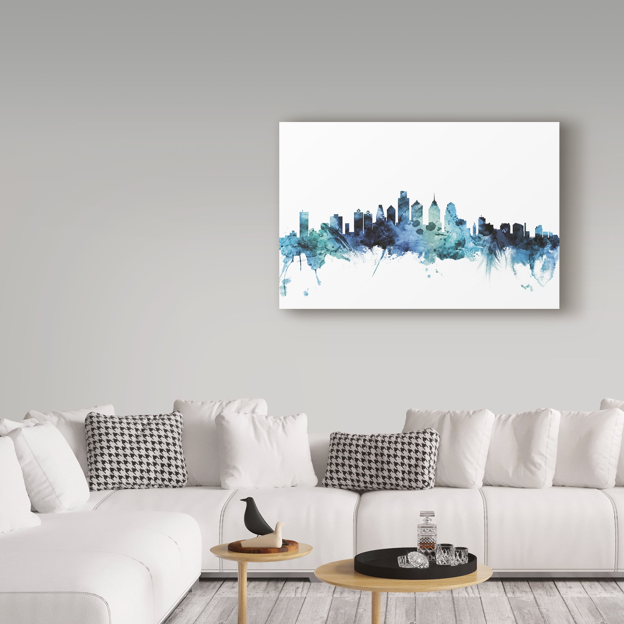 Trademark Fine Art 'Philadelphia Blue Teal Skyline' Canvas Art by Michael Tompsett