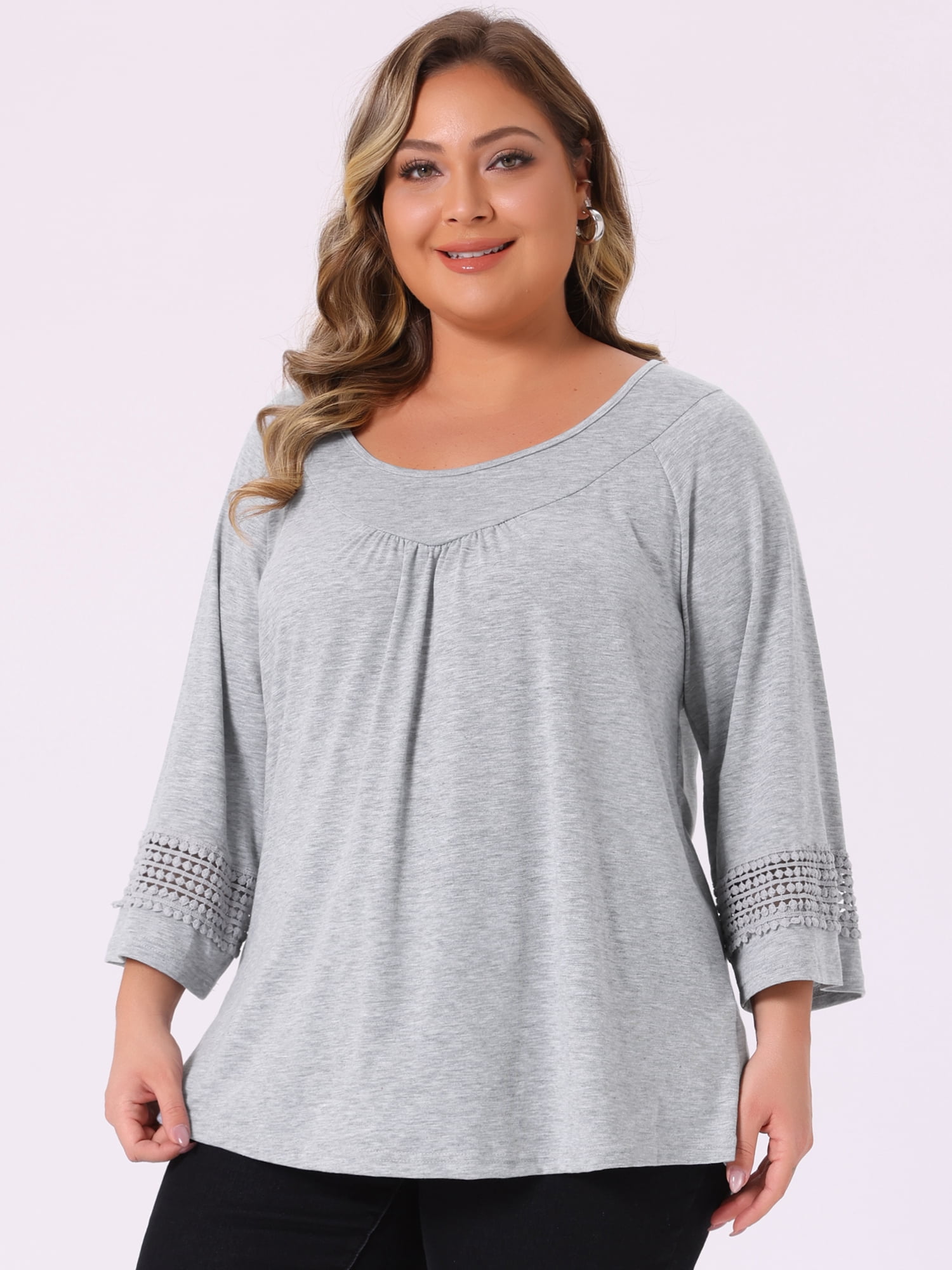 DARING DIVA Women's Plus Size Winter Kimono Long Sleeve Casual Top 1X Gray