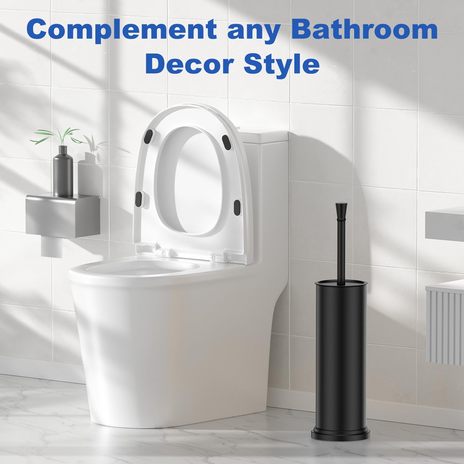 Toilet Brush and Holder Set Black 304 Stainless Steel Bathroom Cleaning