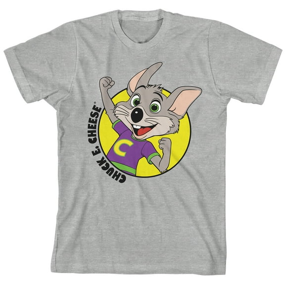 Chuck E. Cheese Happy Chuck Crew Neck Short Sleeve Athletic Heather Boy's T-shirt-Medium
