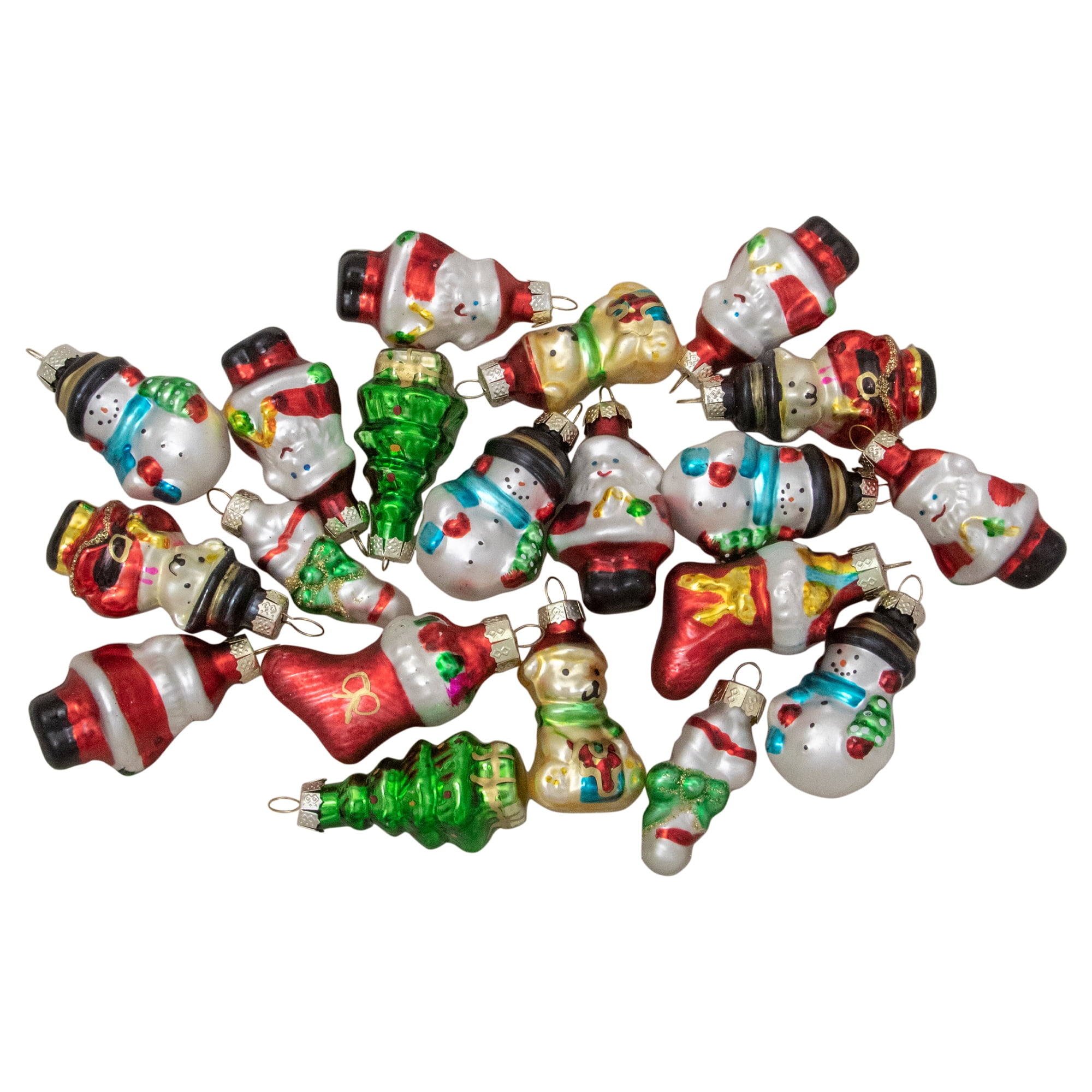 Set of 20 Holiday Figurines Hanging Glass Christmas Ornaments 1.75