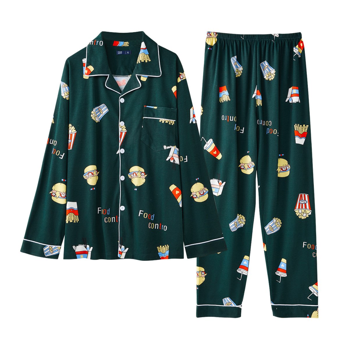 Men's Pajama Set Pyjamas, Button Down Printed Long Sleeve Top & Pants