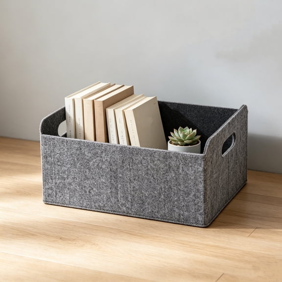 Felt Storage Bin for Shelves, Rectangle Closet Baskets Box with Handles, Shelf Baskets Toy Boxes for Home Office Car Dormroom, Gray, 12.2 x 9.8 x 5.9 Inch