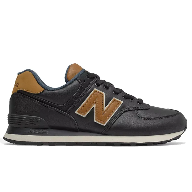 ML574OMD New Balance 574 Men's Black Brown Casual Athletic Lifestyle Leather
