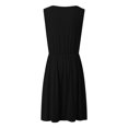 thumbnail image 4 of OSOLU Solid Color Women Casual Dress A-Line Knee Length V-Neck Sleeveless Waist Tie Summer Vacation Dresses Flowy Comfortable Dress Classic Sundress Flowy Vacation Dress, 4 of 5