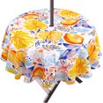 thumbnail image 1 of Round Outdoor Tablecloth with Umbrella Hole and Zipper, Patio Table Cloth with Umbrella Hole Round, Fabric Waterproof Lemon and Leaf Tablecloth for Spring/Summer/Party/Picnic, 60" x 60", 1 of 5