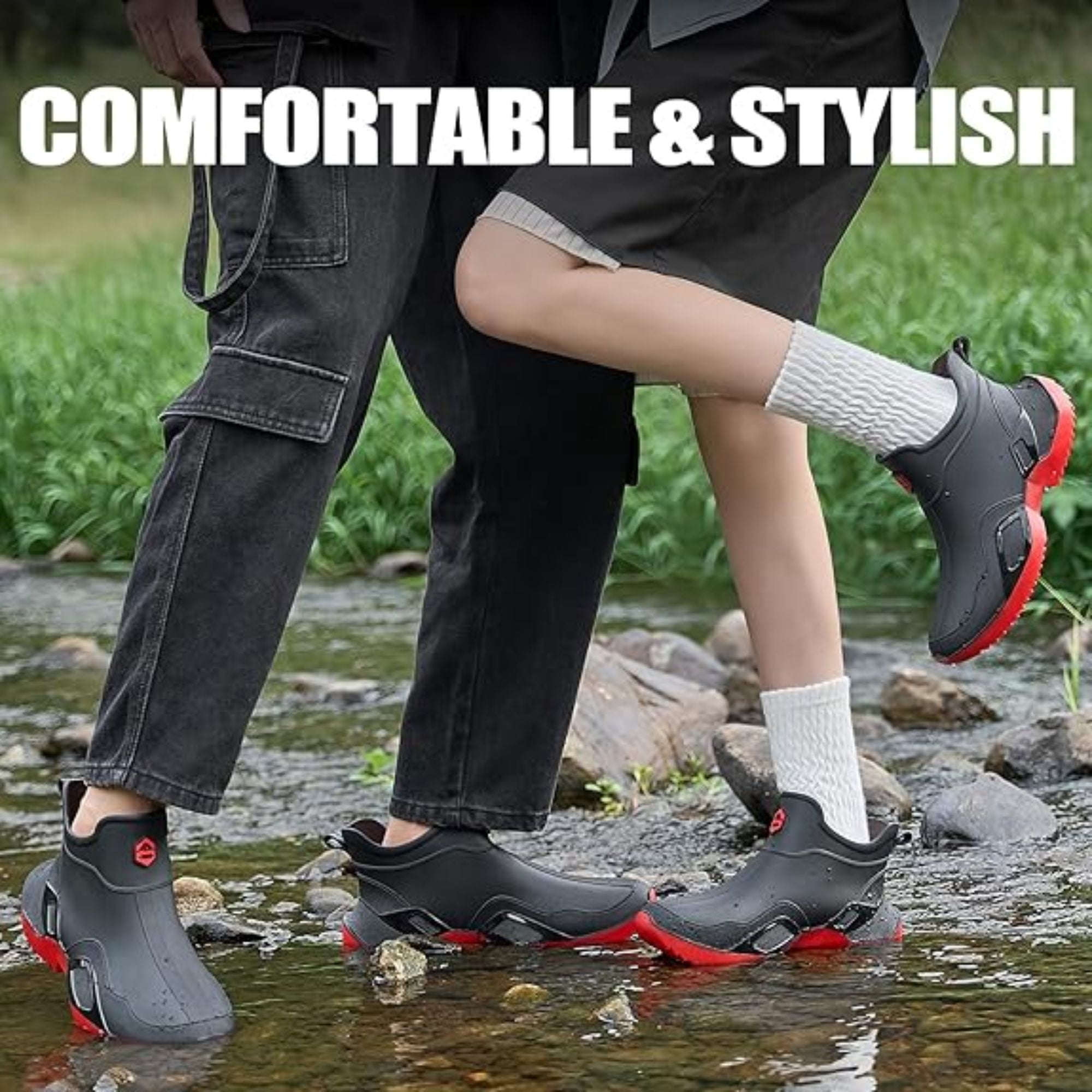 CHICVOMEY Women's Waterproof Rain Boots Anti-Slip Ankle Boots for Gardening Fishing Farming Boating Outdoor Work Traction Sole Short Rain Boots for Women & Men