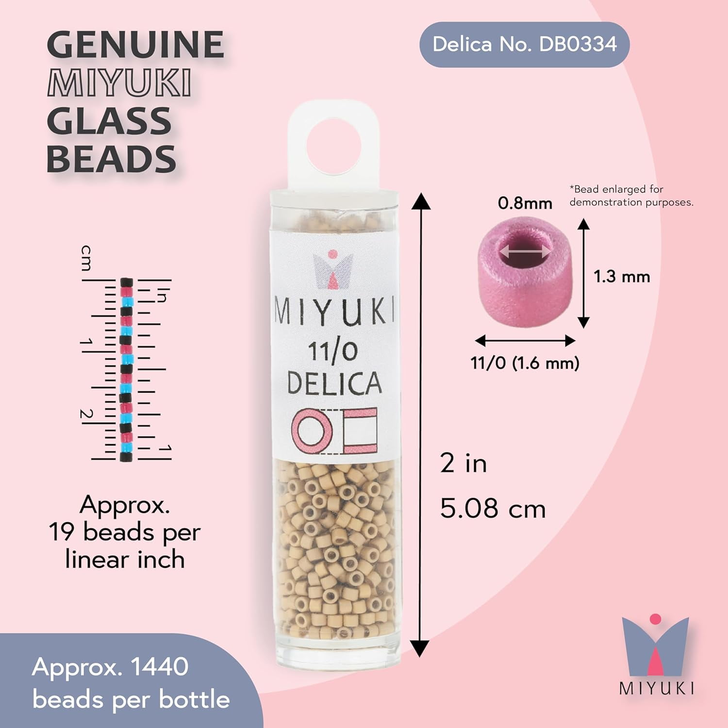 Miyuki Delica Seed Beads – Size 11/0 (1.6mm), DB0334, Matte Gold-Color, 7.2g, Approx. 1440 Beads