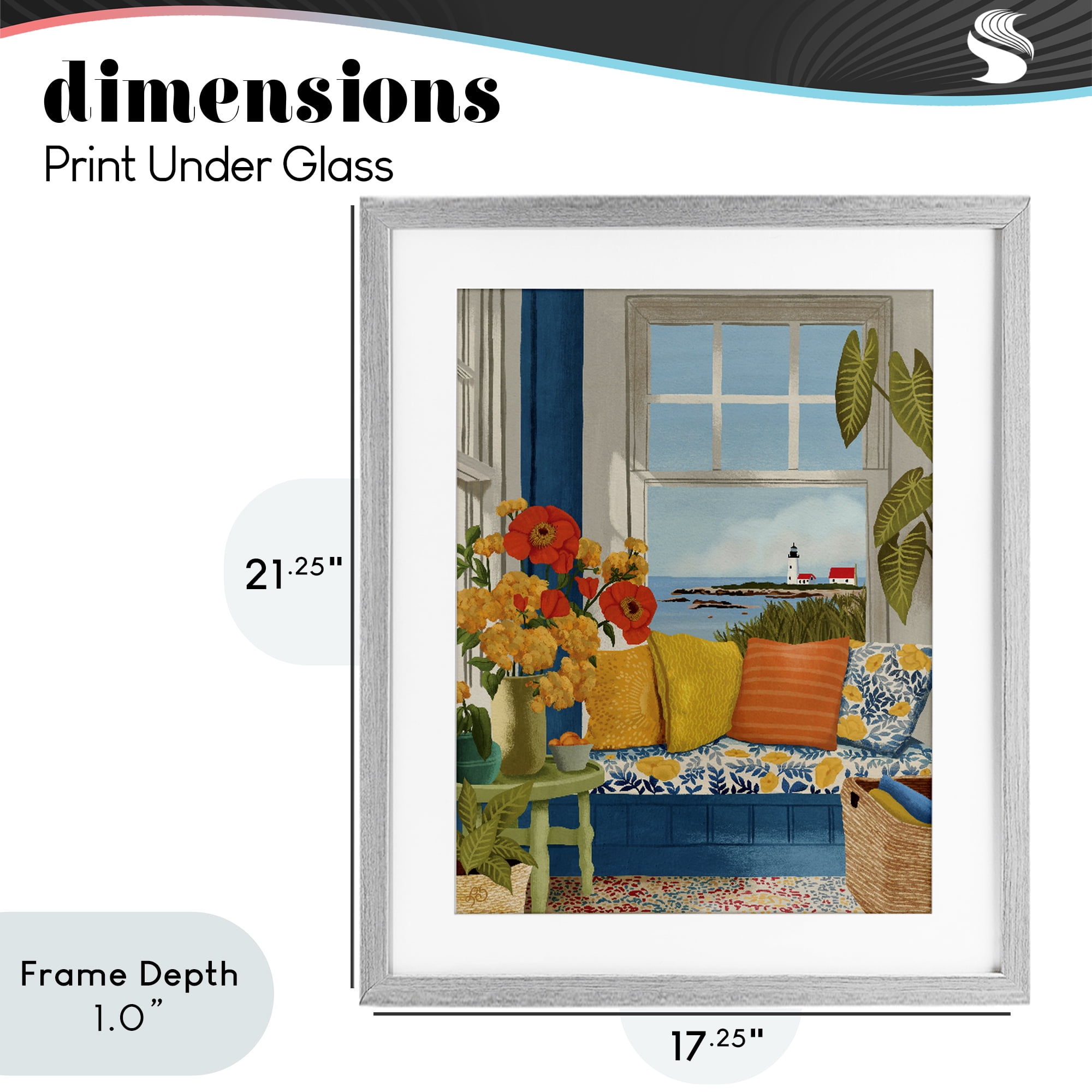 Stupell Industries Distant Lighthouse Window View Gray Framed Print Under Glass, design by Lisa R Dumm