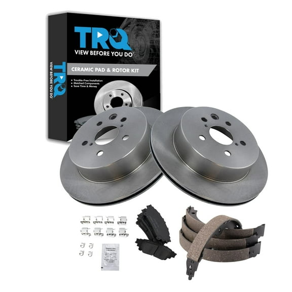 TRQ Rear Brake Pad & Rotor Kit Brake Pads Brake Rotor Parking Brake Shoe Set Ceramic Fits Select 2014-2015 Lexus IS250 IS350