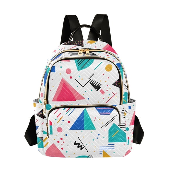 FORMRS Mini Backpack Purse for Women Travel Daypack Casual Shoulder Bag, Green Retro Triangles