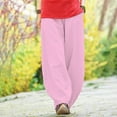 thumbnail image 2 of Yubnlvae Bamboo Linen Elastic Waist Pants - Women's Summer Loose Fit Breathable Trousers, Casual Wide Leg Comfortable Cropped Pants (Pink | M), 2 of 9