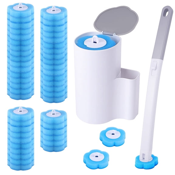 wlich Disposable Toilet Brush with 48 Refills, Bowl Toilet Brush with Wall Mounted Holder, Toilet Bowl Brush Set with Wand and Storage Box for Bathroom Cleaning