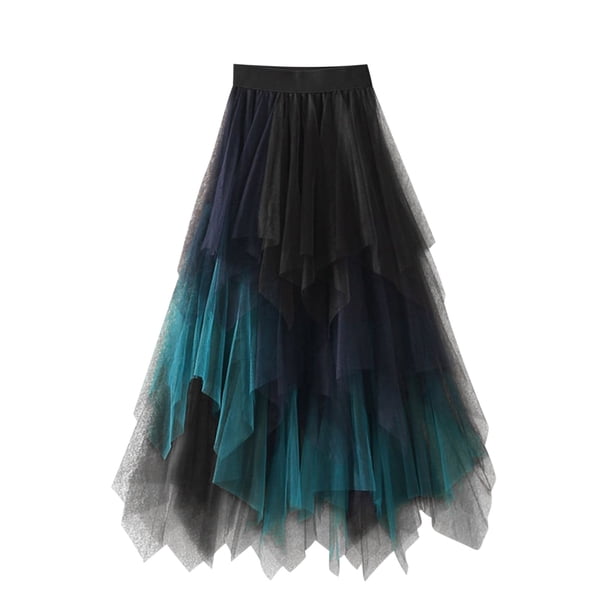 Falda corta Umfun para mujer, versátil, de color sólido, de malla, multicapa, negra, talla única