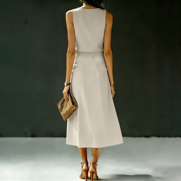 womens beach dresses Women's Summer Solid Color Backless Casual Dress, Sleeveless Dress, L BHM1498WD The fabric is incredibly Vintamour Vintage Elegant Hot Color:Mid Denim
