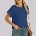 thumbnail image 6 of Elvqul Womens T Shirts Crewneck Plain Blouses Navy Trendy Summer 3/4 Sleeve Tops for Women, 6 of 9