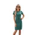 thumbnail image 6 of Round Neck Short Sleeve Dress Dark Green L, 6 of 7