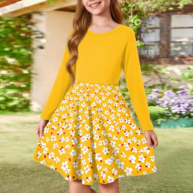 Abcomgle Girls Fall Dress Size Size 14-16 Casual A-Line Long Sleeve Tshirt Dress Floral Print Crew Neck Girls Skater Dress Flare Swing Dresses for 4-14t Kids 4-5 Years,Yellow - Walmart.com Abcomgle Girls Fall Dress Size Size 14-16 Casual A-Line Long Sleeve Tshirt Dress Floral Print Crew Neck Girls Skater Dress Flare Swing Dresses for 4-14t Kids 4-5 Years,Yellow - Walmart.com