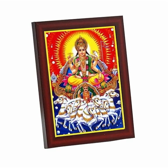 zig zag Surya Dev Ji With 7 Horses Small Photo Frame For Wall Table Size Small Pooja Room ( 6x8 inches, Acrylic Glass) 2