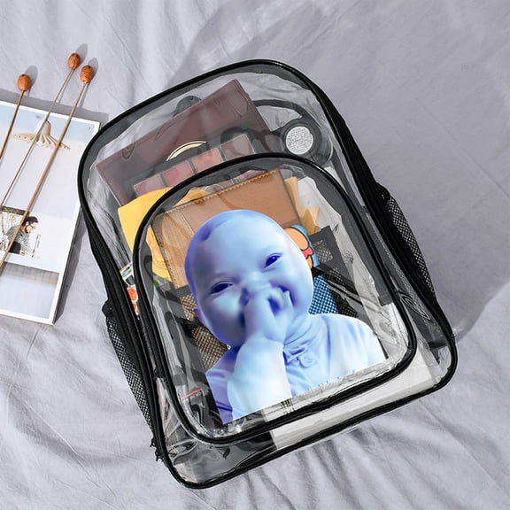 blue baby meme 16'' Clear Backpack, Heavy Duty PVC Transparent Backpack, See Through Bookbag Multiple Pockets for Stadium,Travel